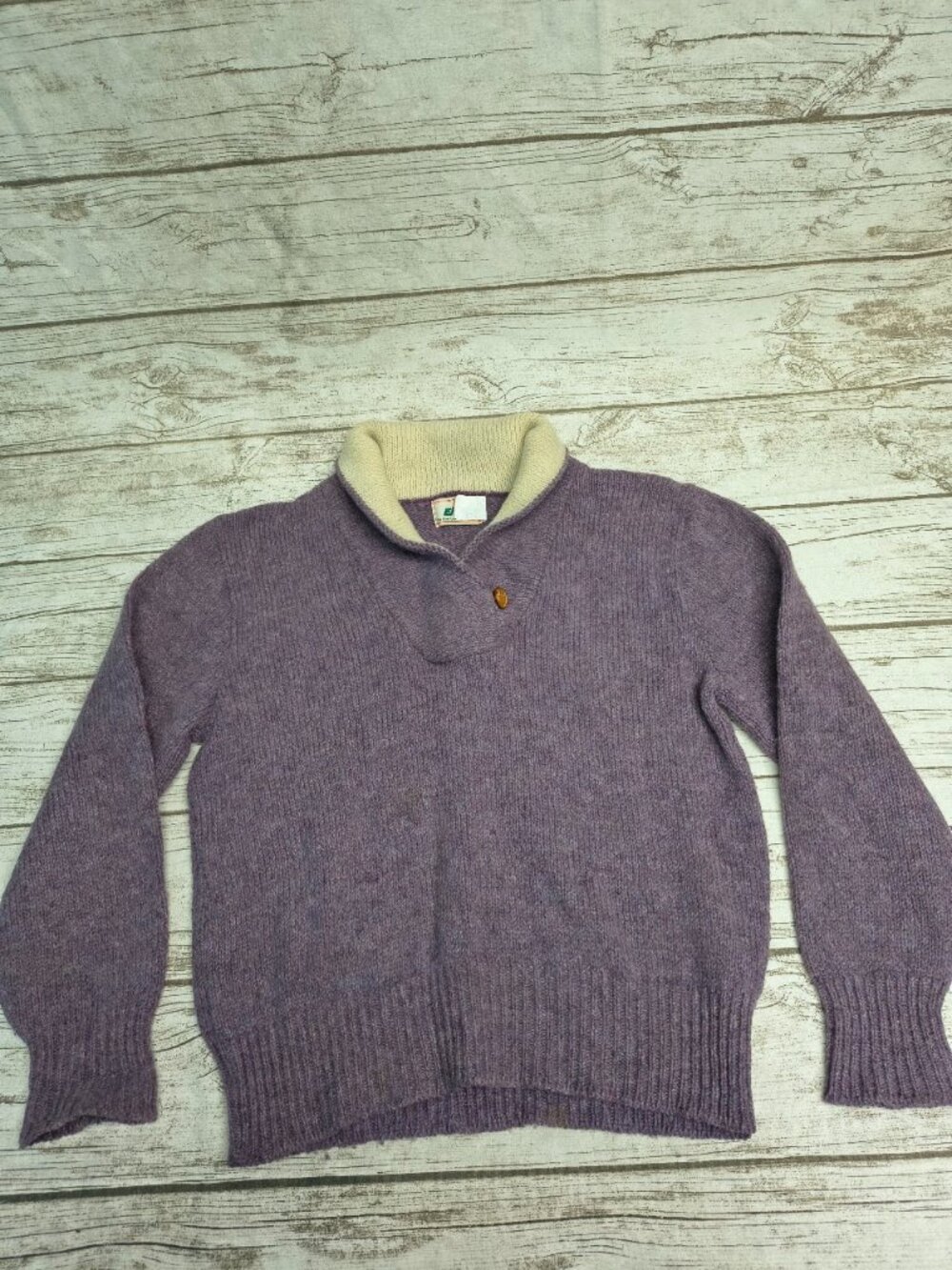 Vintage EMS Purple Wool Blend Henley Collar Sweater Women Medium